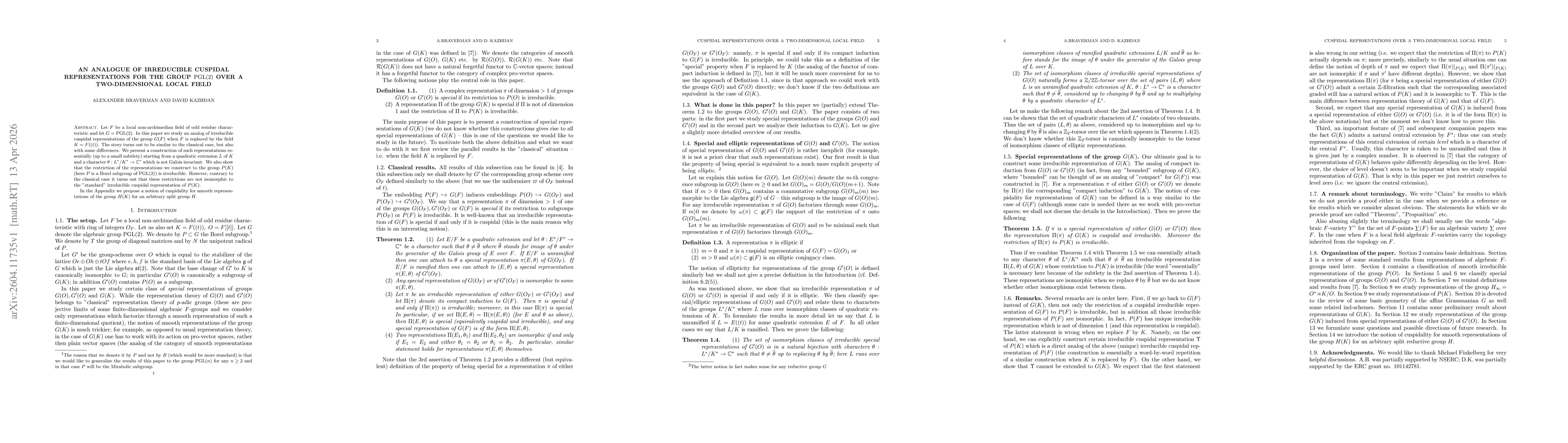 Thumbnail for An analogue of irreducible cuspidal representations for the group $PGL(2)$ over a two-dimensional local field