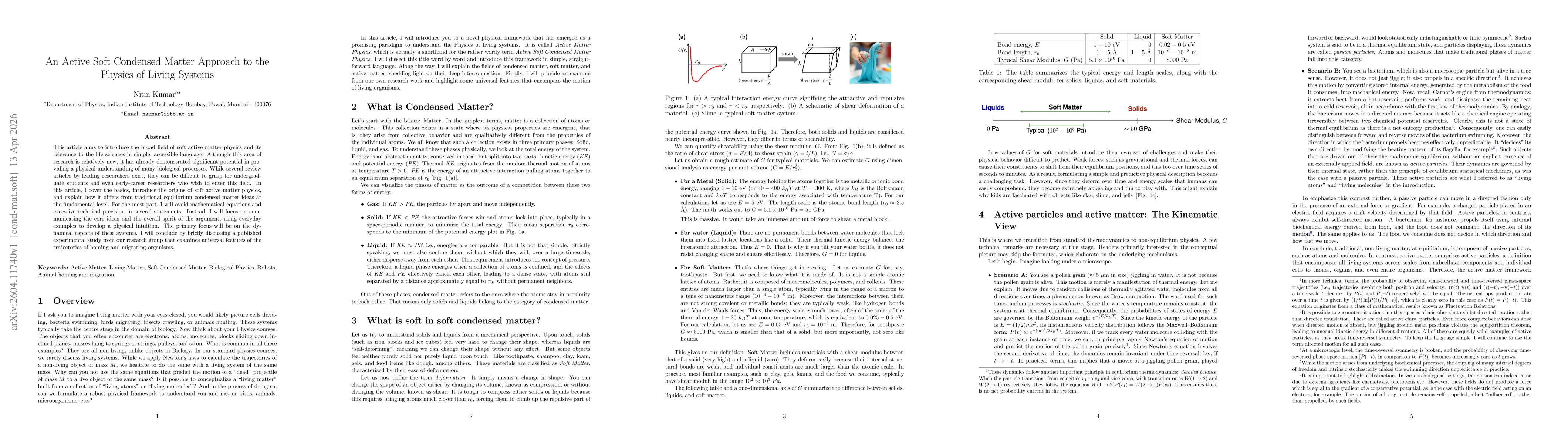 Thumbnail for An active soft condensed matter approach to the Physics of living systems