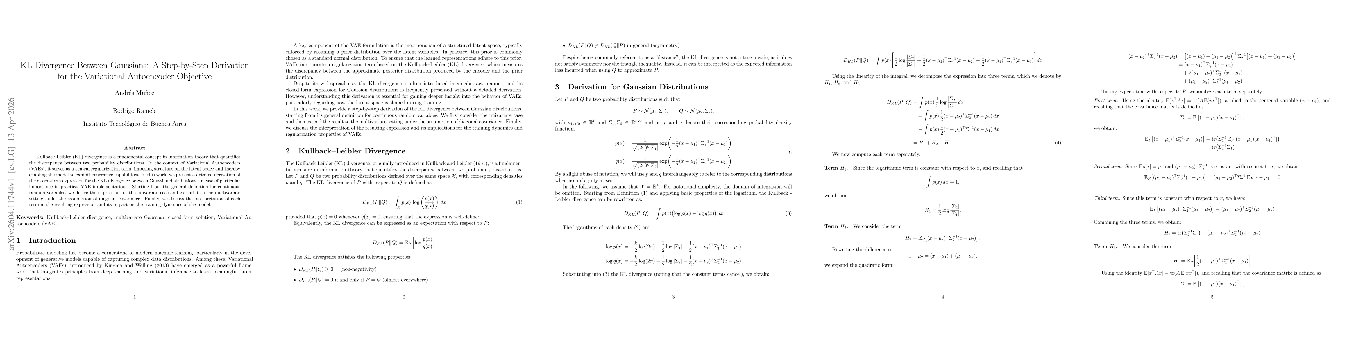 Thumbnail for KL Divergence Between Gaussians: A Step-by-Step Derivation for the Variational Autoencoder Objective