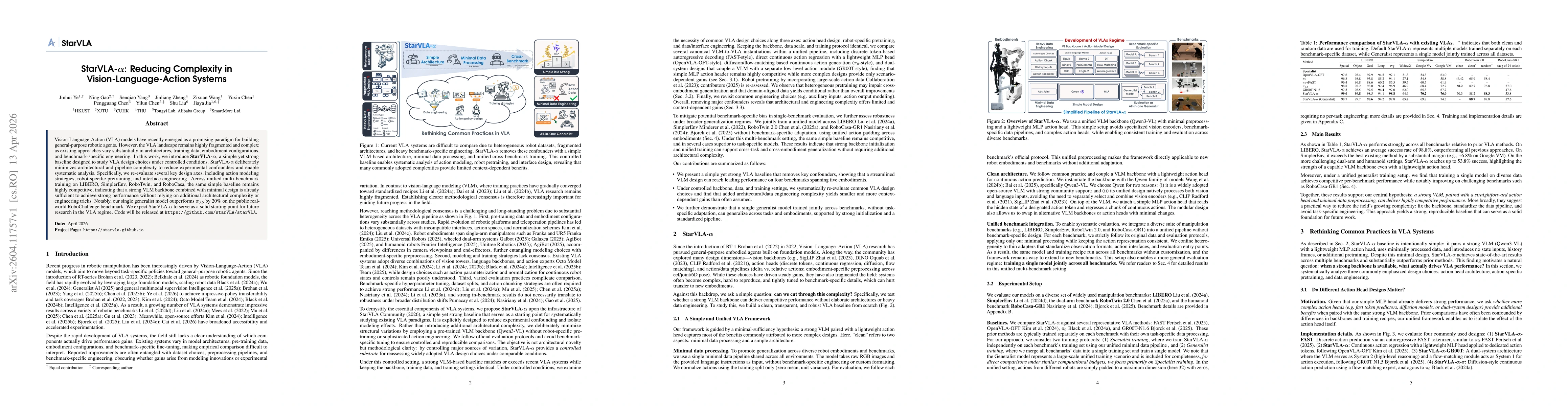 Thumbnail for StarVLA-$α$: Reducing Complexity in Vision-Language-Action Systems