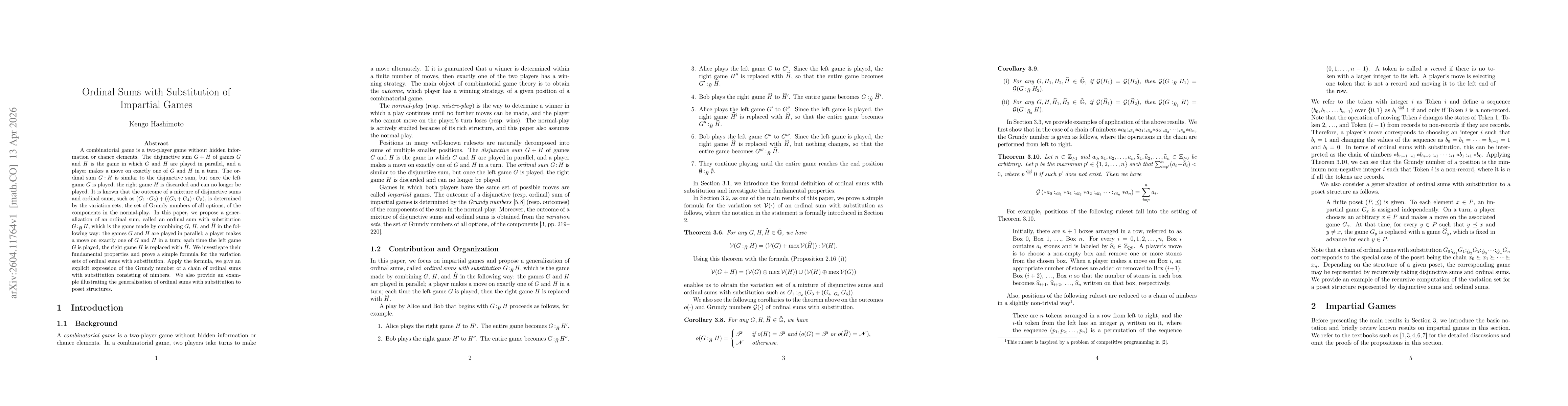 Thumbnail for Ordinal Sums with Substitution of Impartial Games