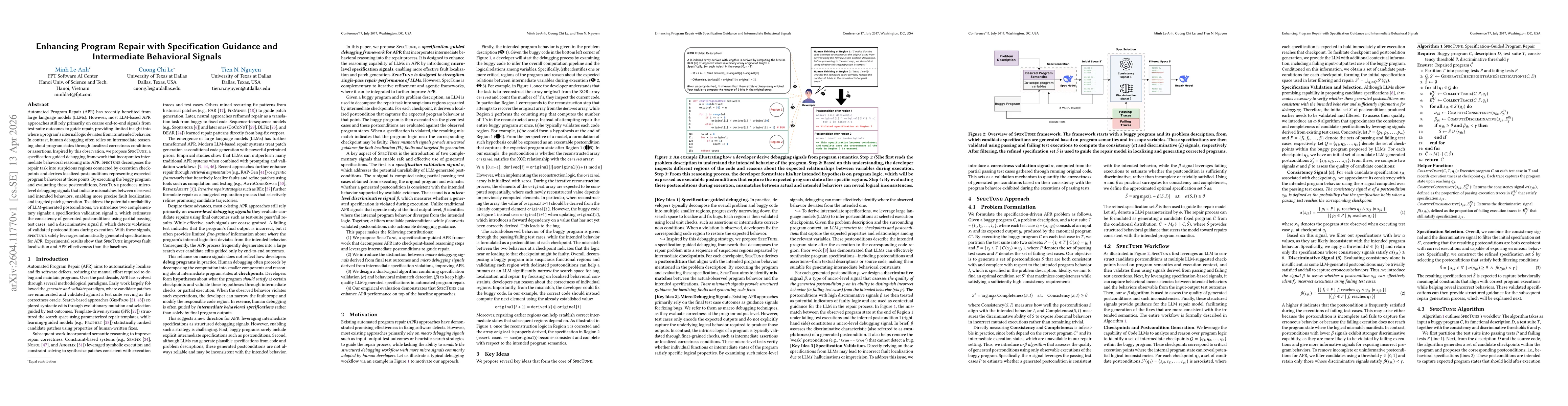 Thumbnail for Enhancing Program Repair with Specification Guidance and Intermediate Behavioral Signals
