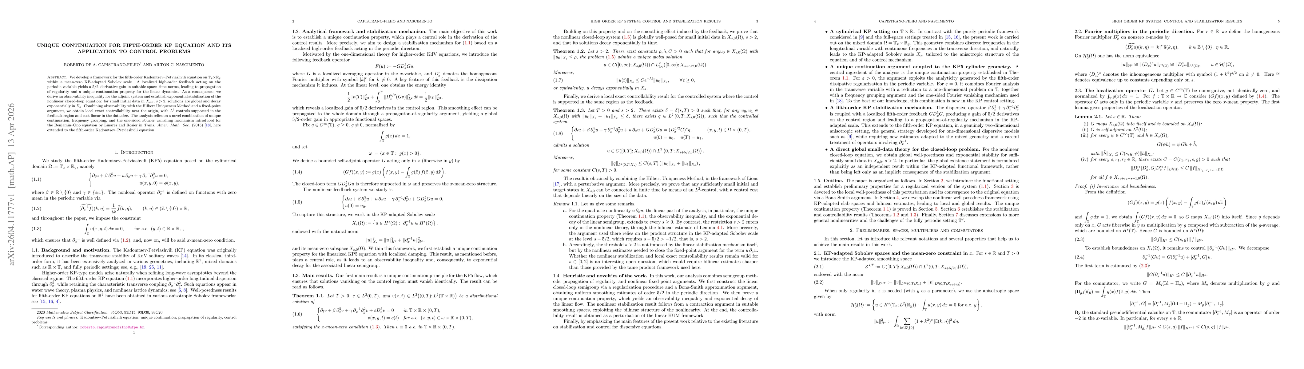 Thumbnail for Unique Continuation for Fifth-Order KP Equation and its application to control problems