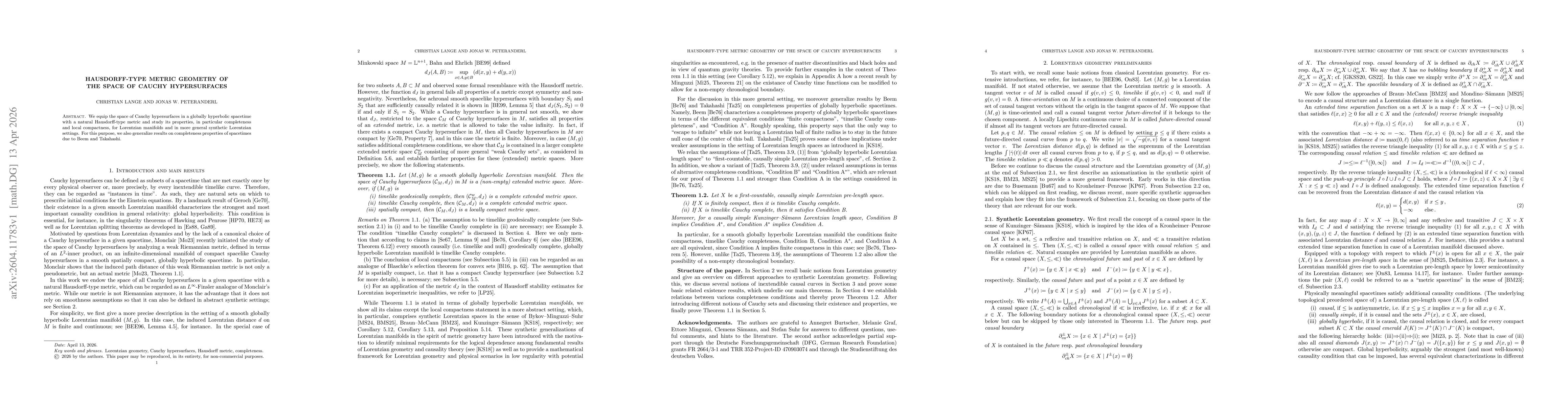 Thumbnail for Hausdorff-type metric geometry of the space of Cauchy hypersurfaces