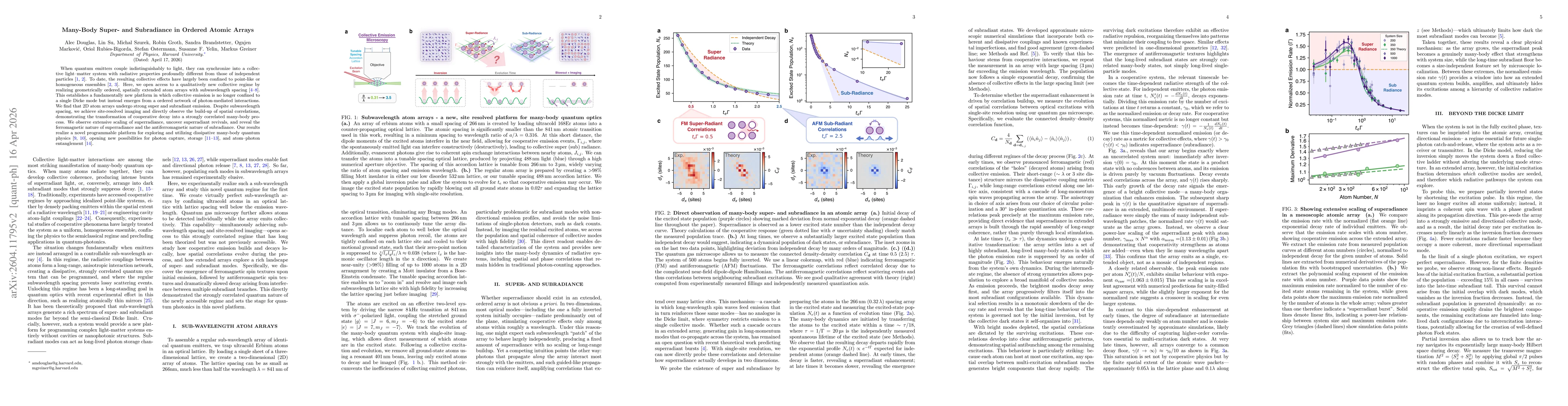 Thumbnail for Many-Body Super- and Subradiance in Ordered Atomic Arrays