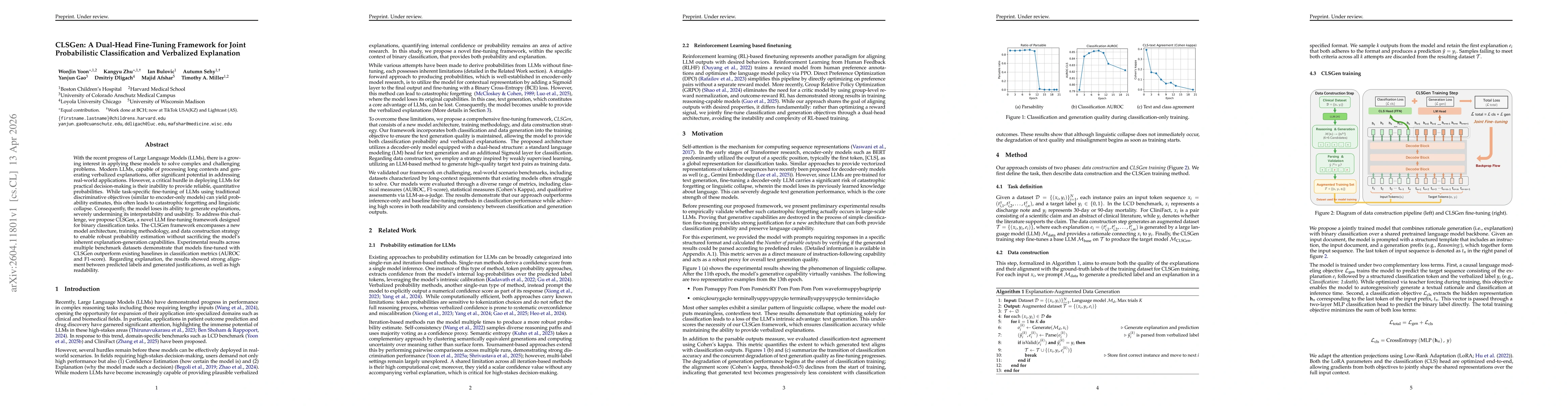 Thumbnail for CLSGen: A Dual-Head Fine-Tuning Framework for Joint Probabilistic Classification and Verbalized Explanation
