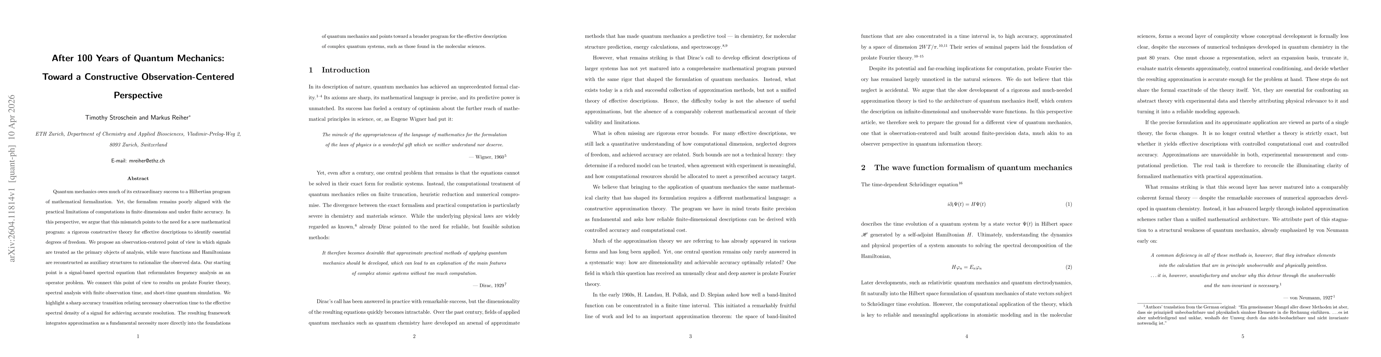 Thumbnail for After 100 Years of Quantum Mechanics: Toward a Constructive Observation-Centered Perspective