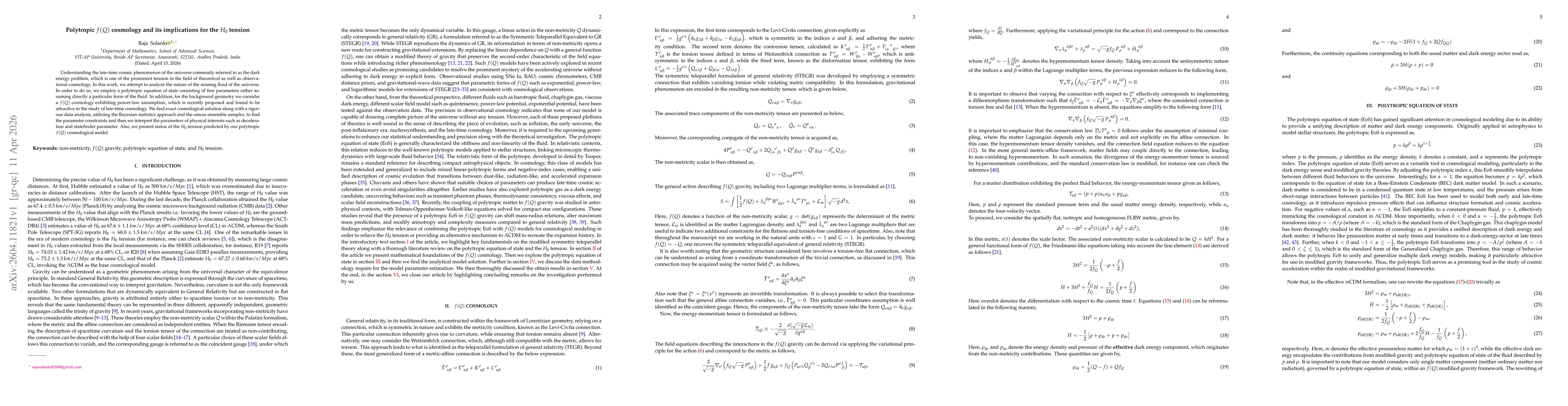 Thumbnail for Polytropic $f(Q)$ cosmology and its implications for the $H_0$ tension