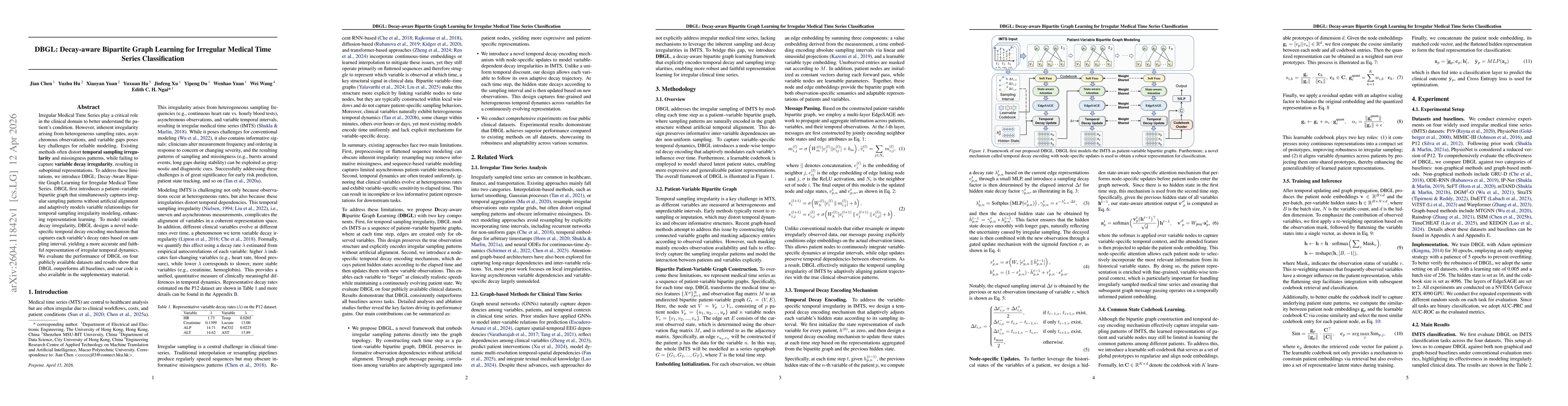 Thumbnail for DBGL: Decay-aware Bipartite Graph Learning for Irregular Medical Time Series Classification