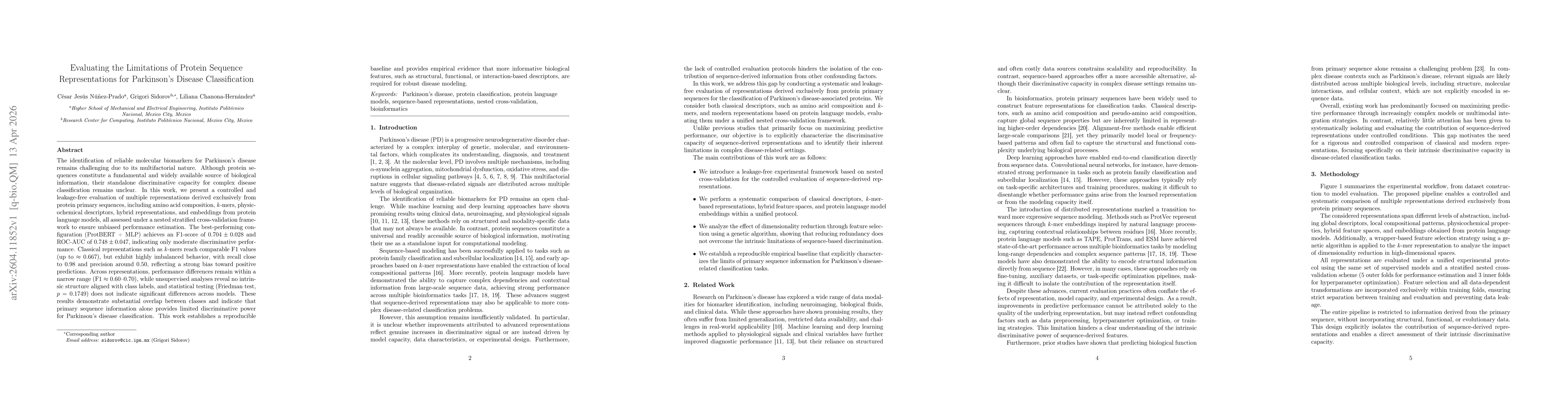 Thumbnail for Evaluating the Limitations of Protein Sequence Representations for Parkinson's Disease Classification