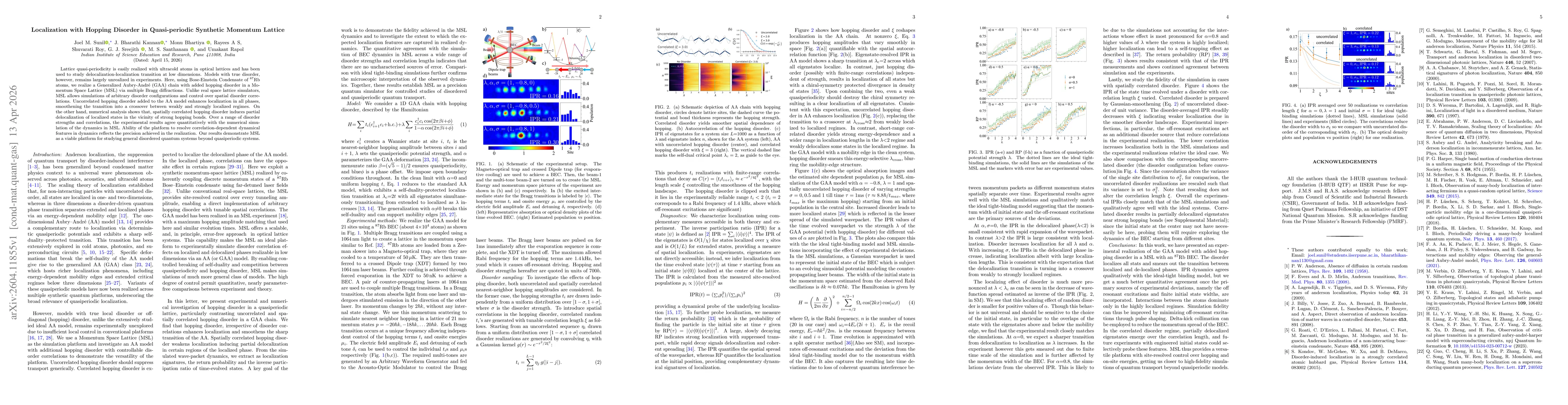 Thumbnail for Localization with Hopping Disorder in Quasi-periodic Synthetic Momentum Lattice