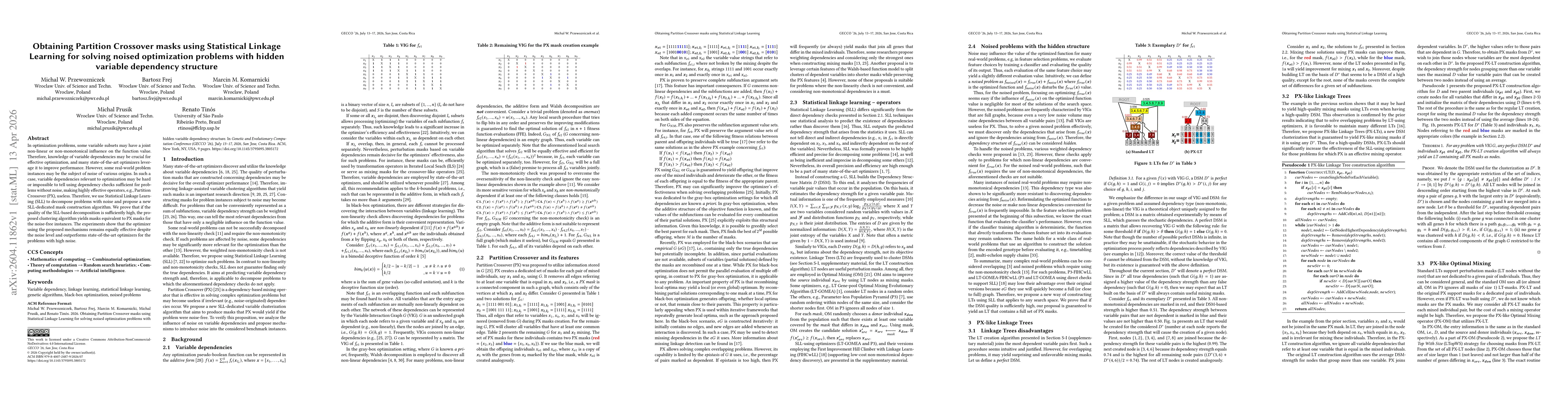 Thumbnail for Obtaining Partition Crossover masks using Statistical Linkage Learning for solving noised optimization problems with hidden variable dependency structure