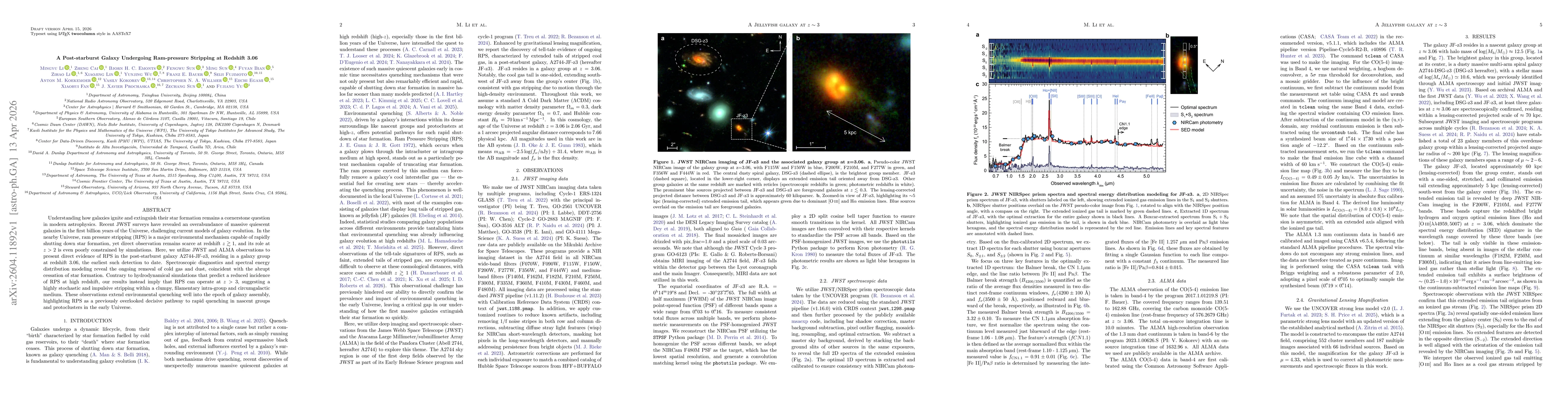 Thumbnail for A Post-starburst Galaxy Undergoing Ram-pressure Stripping at Redshift 3.06