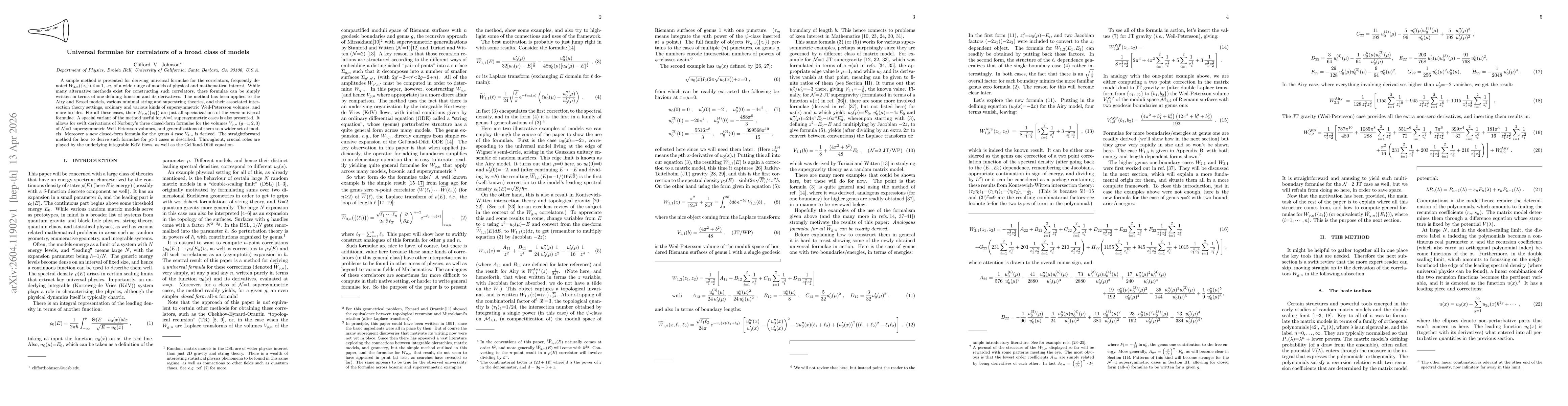 Thumbnail for Universal formulae for correlators of a broad class of models
