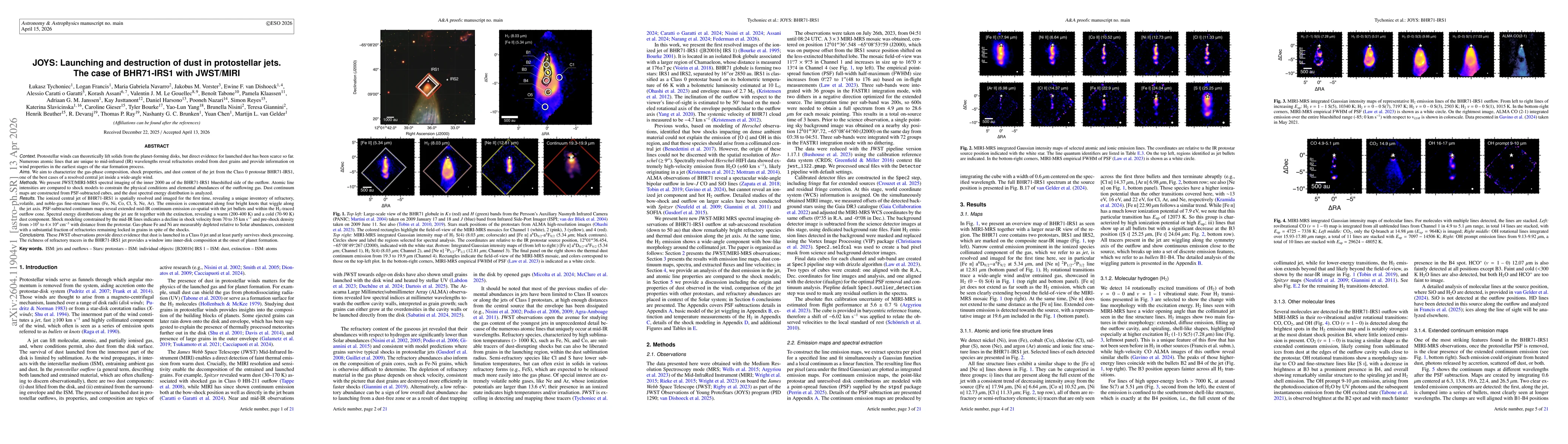Thumbnail for JOYS: Launching and destruction of dust in protostellar jets. The case of BHR71-IRS1 with JWST/MIRI