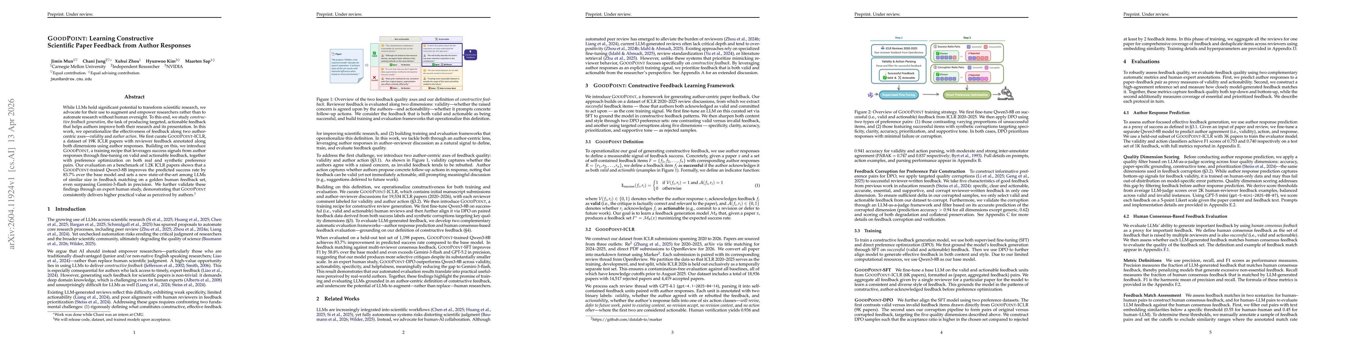 Thumbnail for GoodPoint: Learning Constructive Scientific Paper Feedback from Author Responses