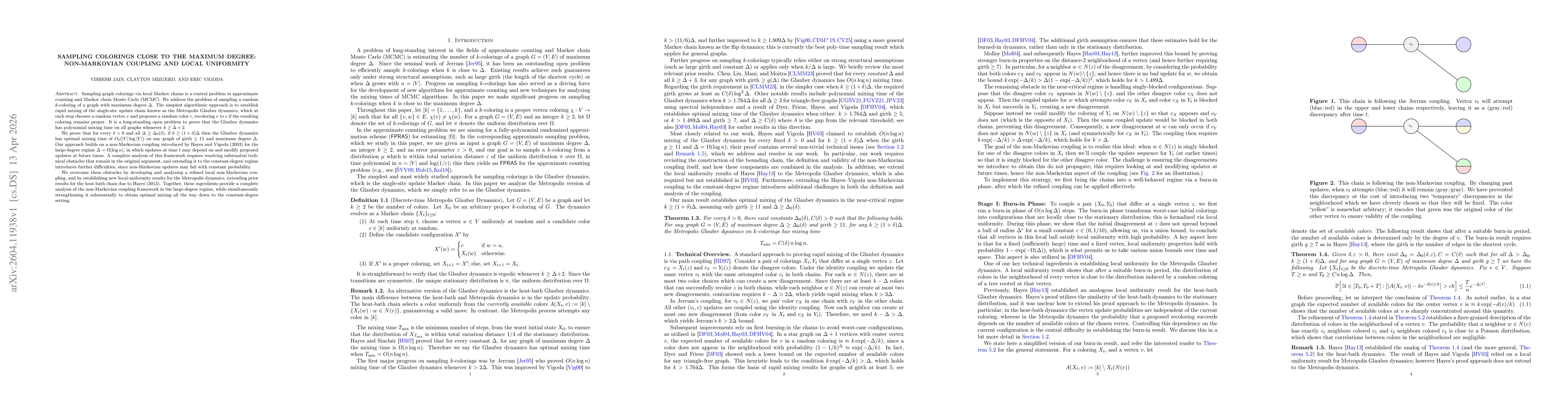Thumbnail for Sampling Colorings Close to the Maximum Degree: Non-Markovian Coupling and Local Uniformity