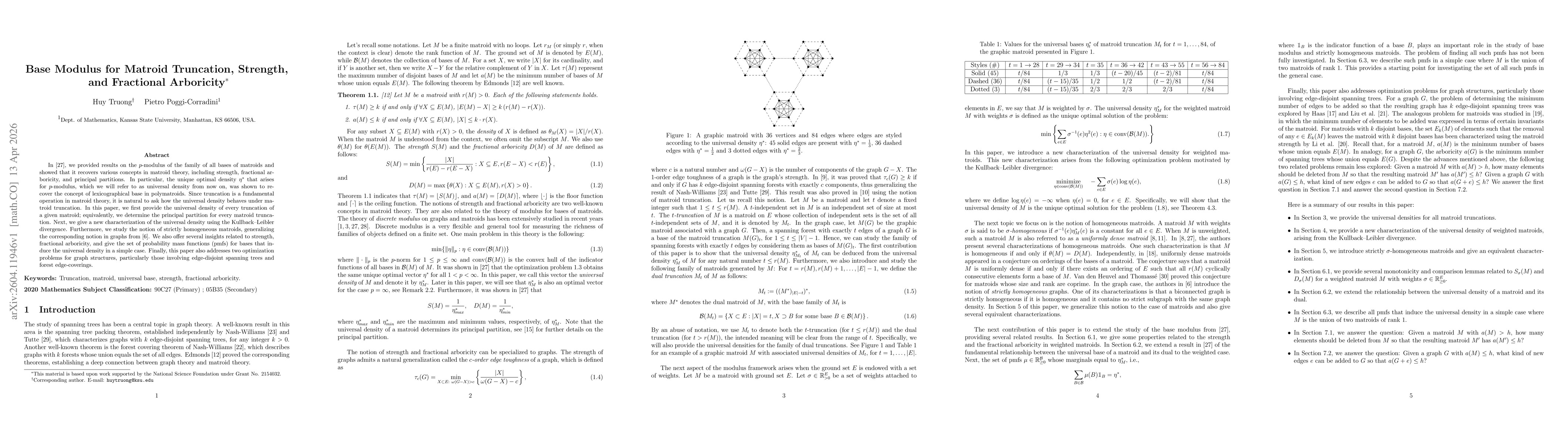 Thumbnail for Base Modulus for Matroid Truncation, Strength, and Fractional Arboricity