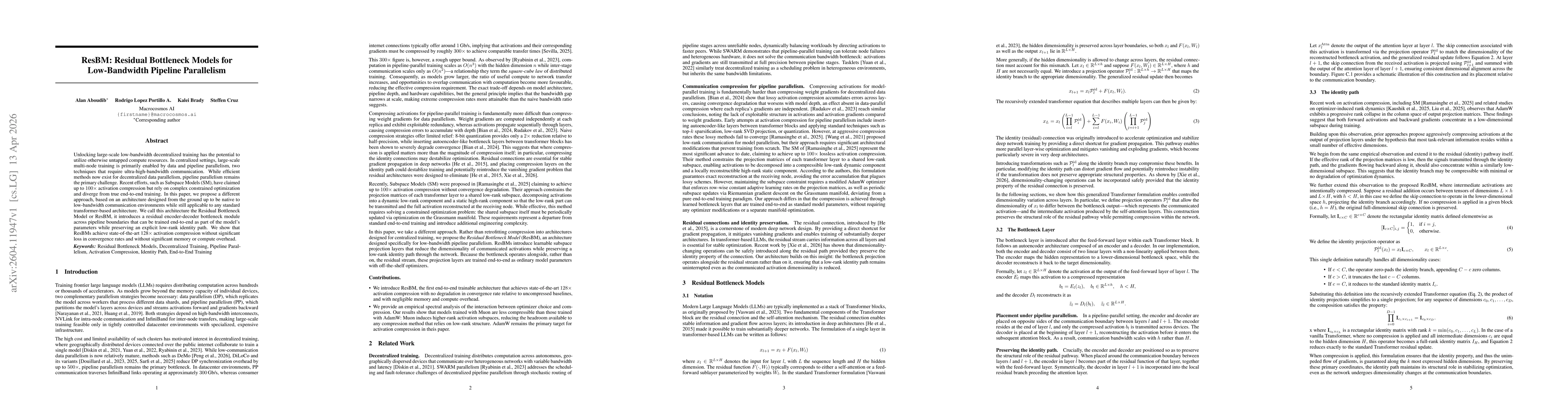 Thumbnail for ResBM: Residual Bottleneck Models for Low-Bandwidth Pipeline Parallelism
