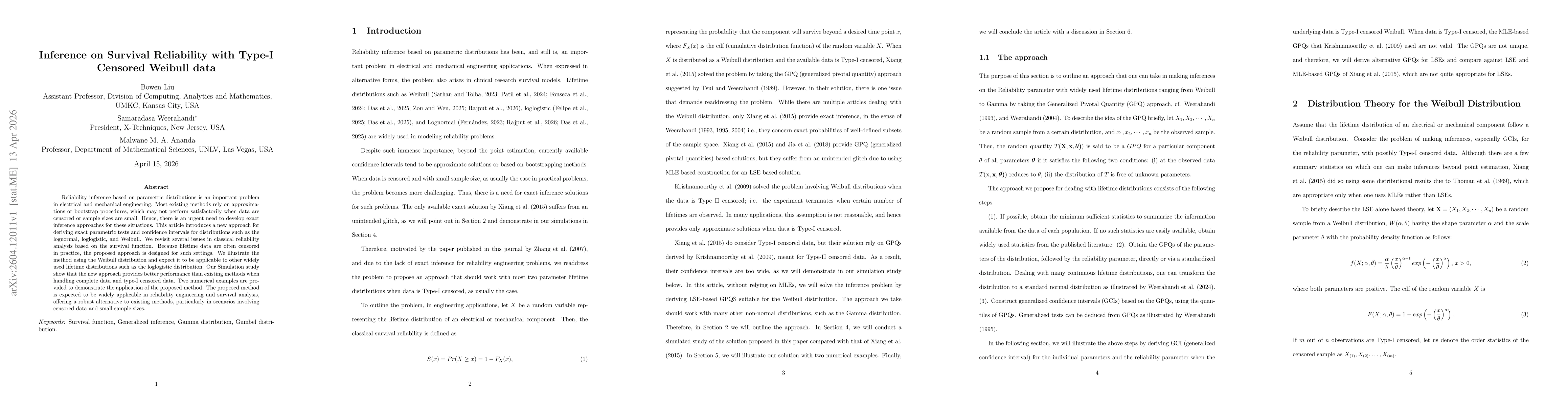 Thumbnail for Inference on Survival Reliability with Type-I Censored Weibull data