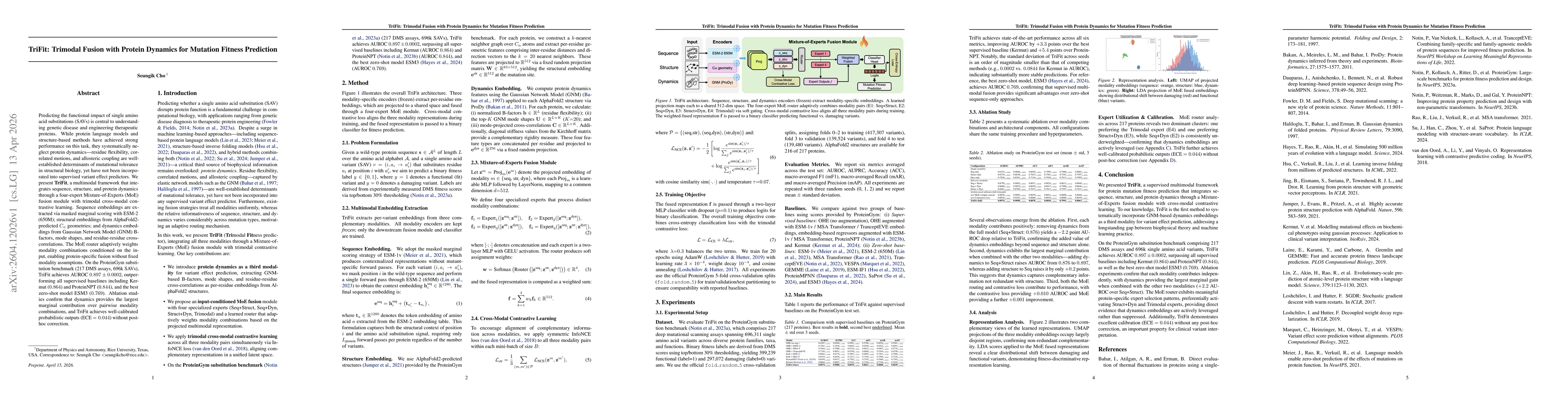 Thumbnail for TriFit: Trimodal Fusion with Protein Dynamics for Mutation Fitness Prediction