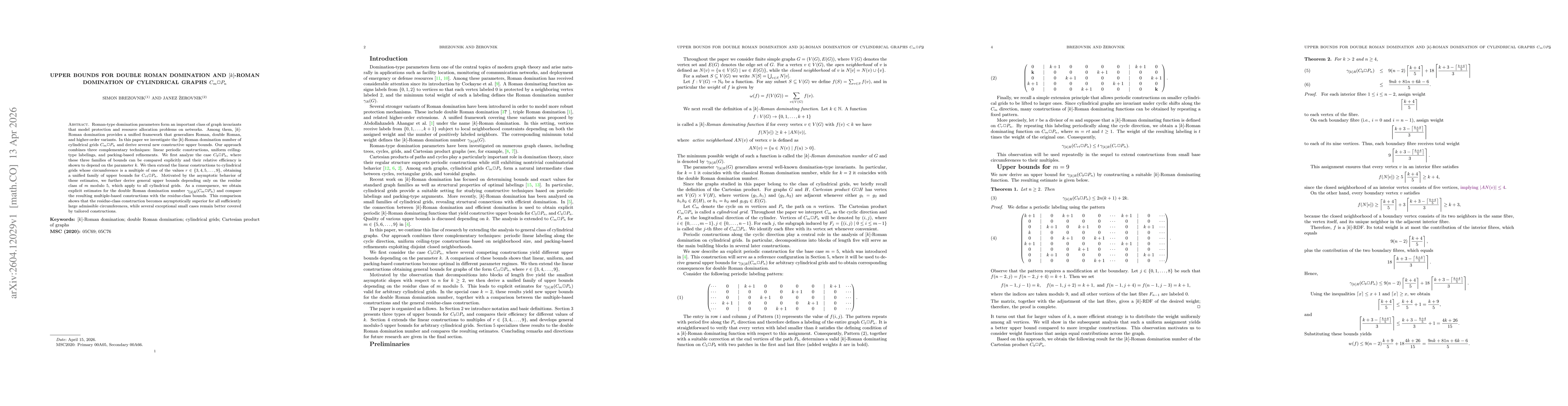 Thumbnail for Upper bounds for double Roman domination and $[k]$-Roman domination of cylindrical graphs $C_m \Box P_n$