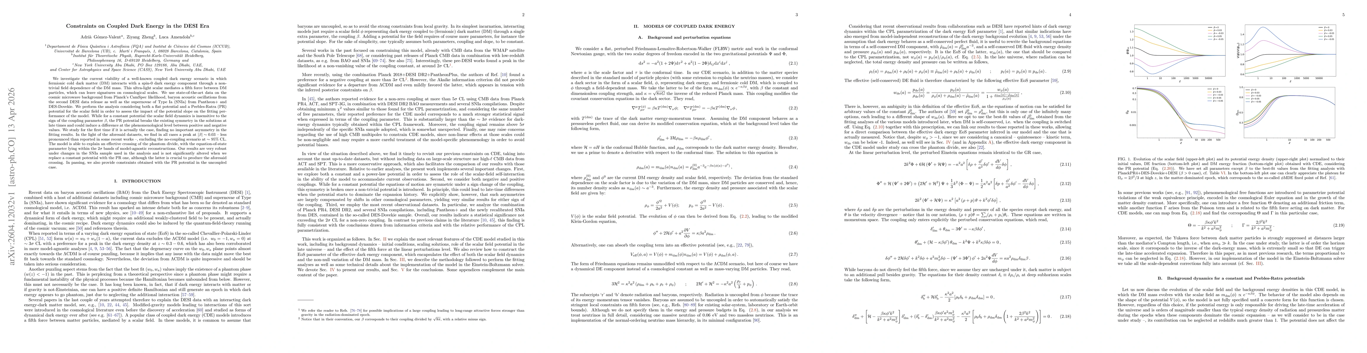 Thumbnail for Constraints on Coupled Dark Energy in the DESI Era