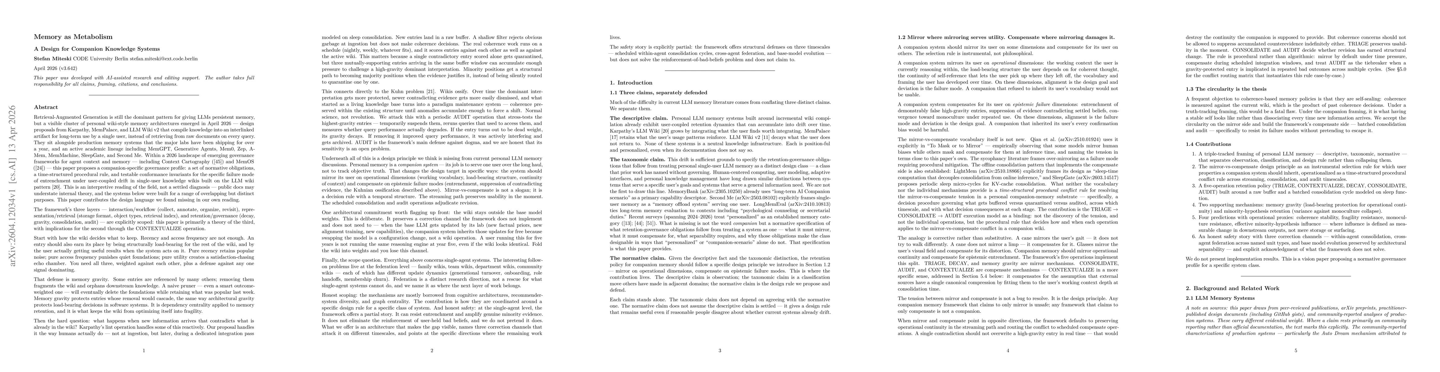 Thumbnail for Memory as Metabolism: A Design for Companion Knowledge Systems