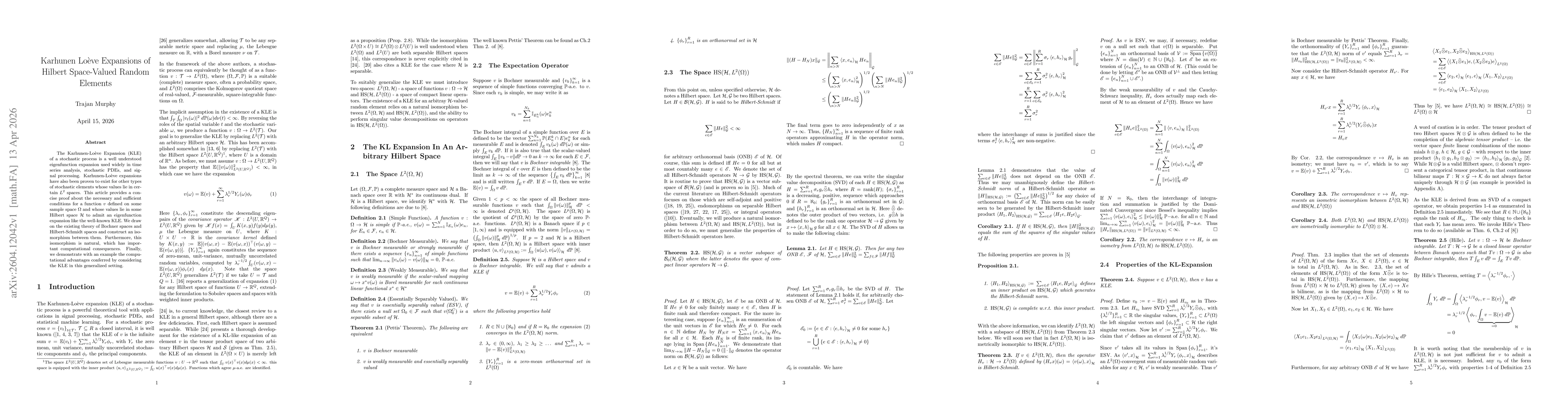 Thumbnail for Karhunen Loève Expansions of Hilbert Space-Valued Random Elements
