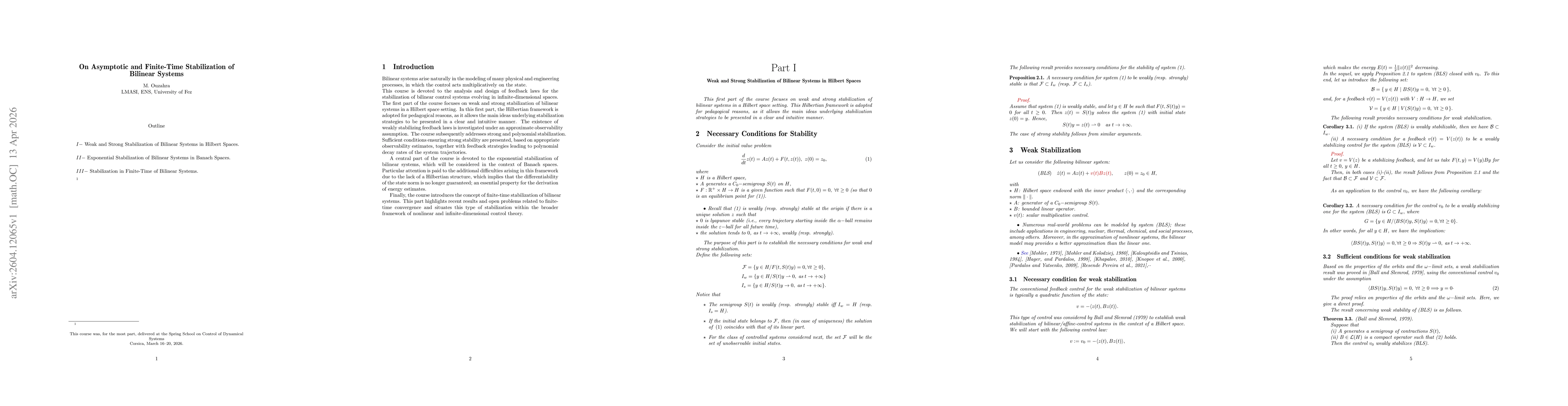 Thumbnail for On Asymptotic and Finite-Time Stabilization of Bilinear Systems