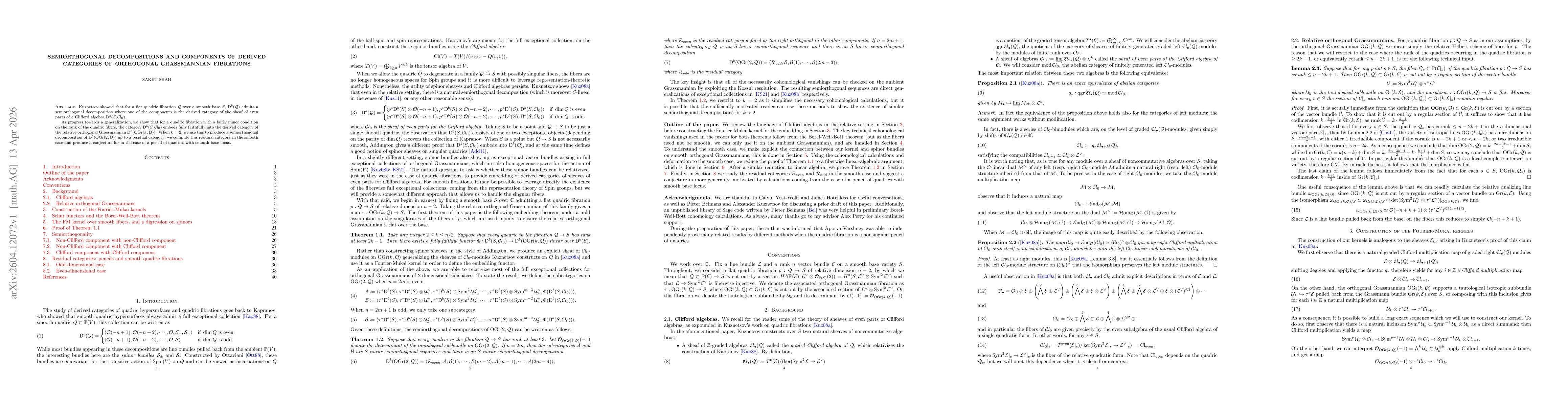 Thumbnail for Semiorthogonal decompositions and components of derived categories of orthogonal Grassmannian fibrations