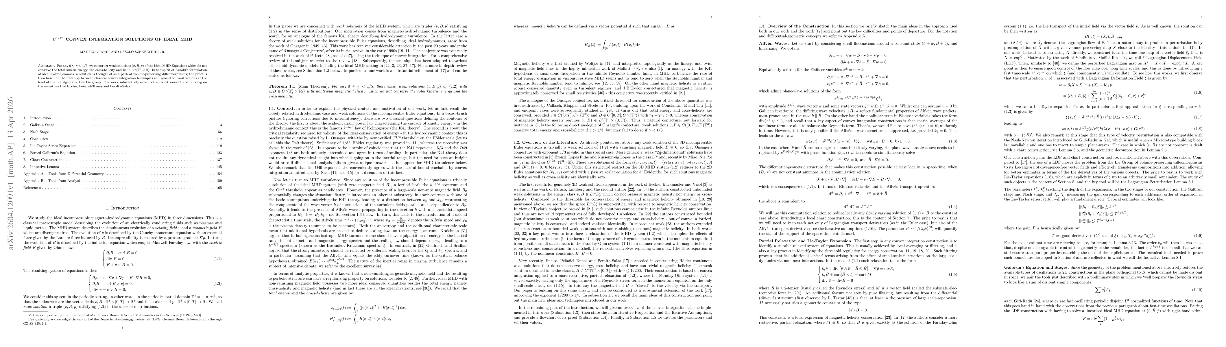 Thumbnail for $C^{1/5^{-}}$ Convex Integration Solutions of Ideal MHD