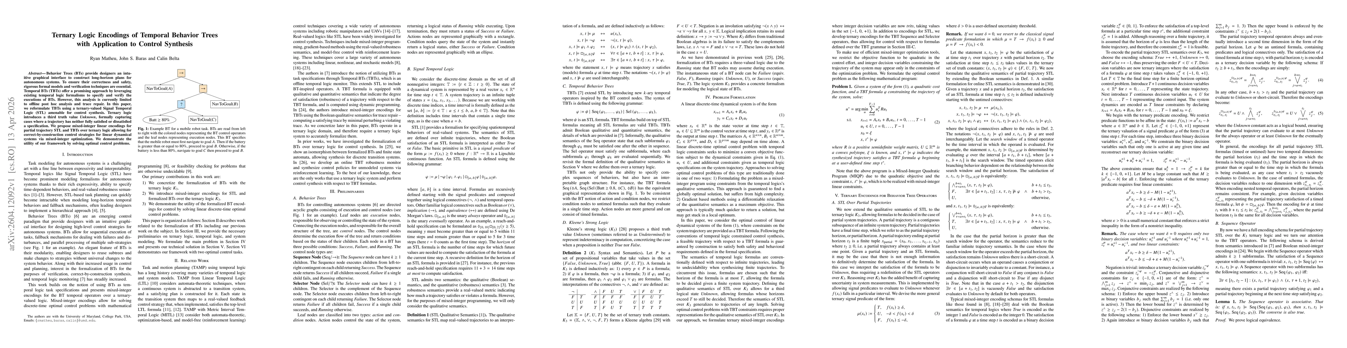 Thumbnail for Ternary Logic Encodings of Temporal Behavior Trees with Application to Control Synthesis