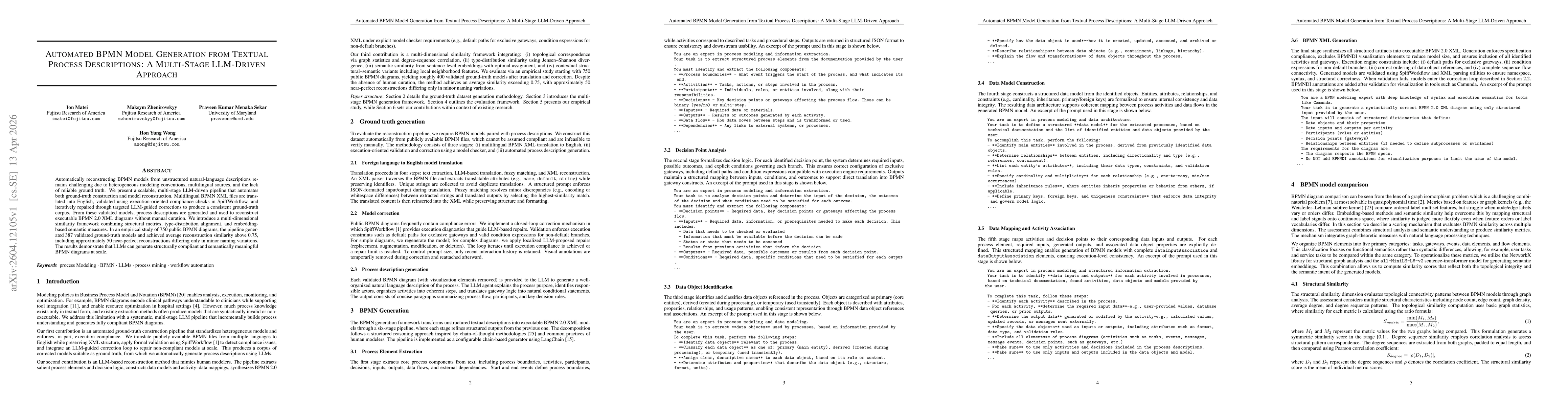 Thumbnail for Automated BPMN Model Generation from Textual Process Descriptions: A Multi-Stage LLM-Driven Approach