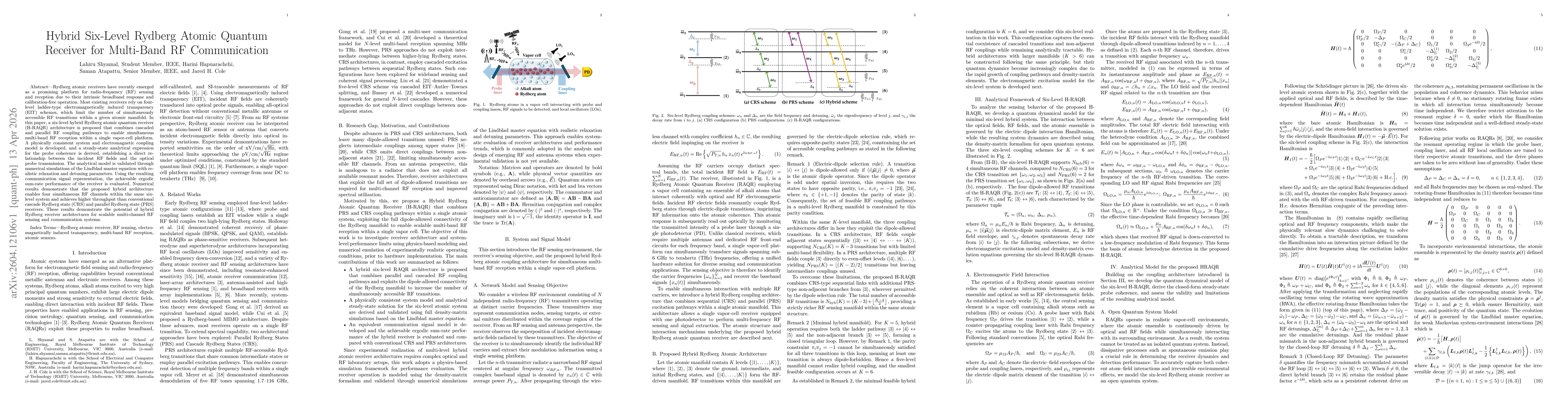 Thumbnail for Hybrid Six-Level Rydberg Atomic Quantum Receiver for Multi-Band RF Communication