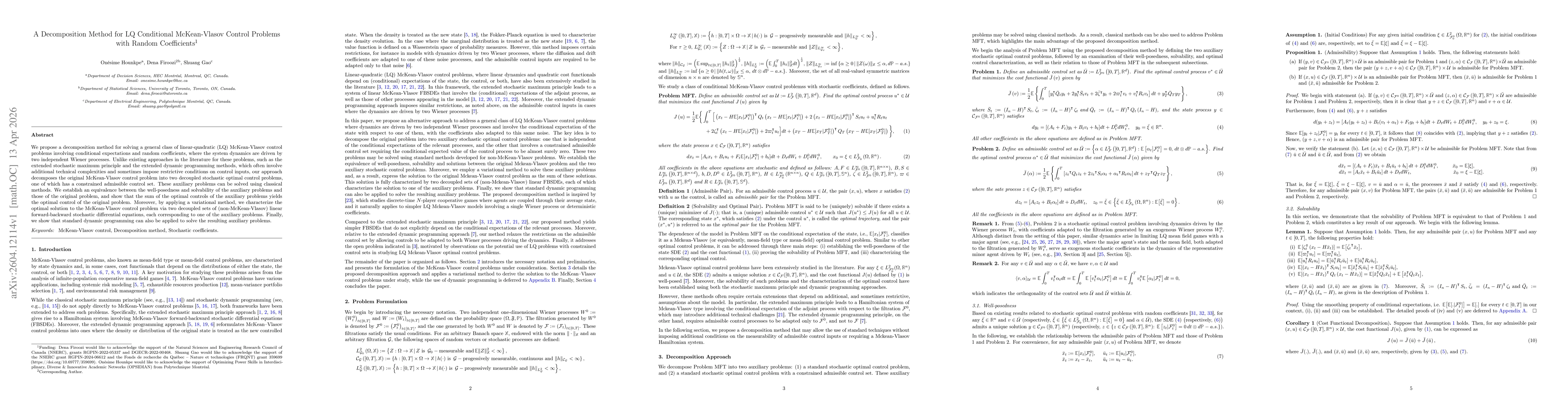 Thumbnail for A Decomposition Method for LQ Conditional McKean-Vlasov Control Problems with Random Coefficients