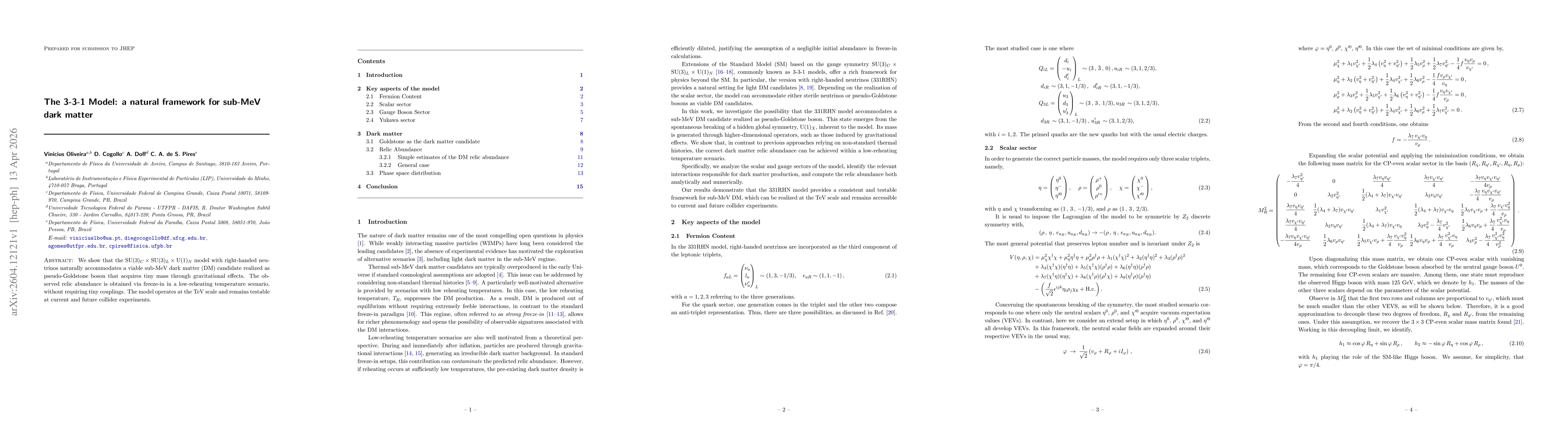 Thumbnail for The 3-3-1 Model: a natural framework for sub-MeV dark matter