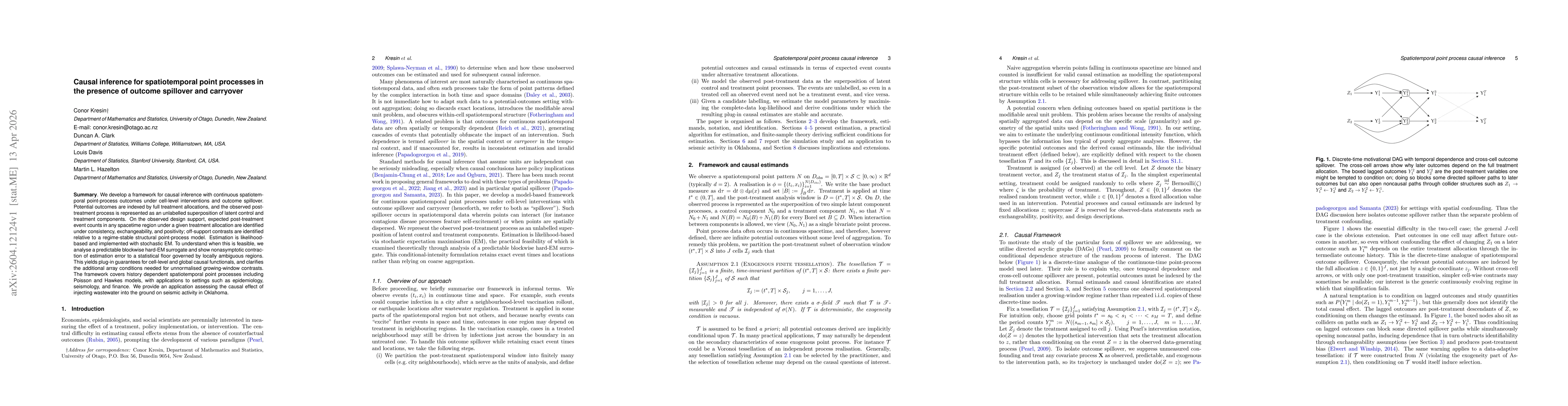 Thumbnail for Causal inference for spatiotemporal point processes in the presence of outcome spillover and carryover