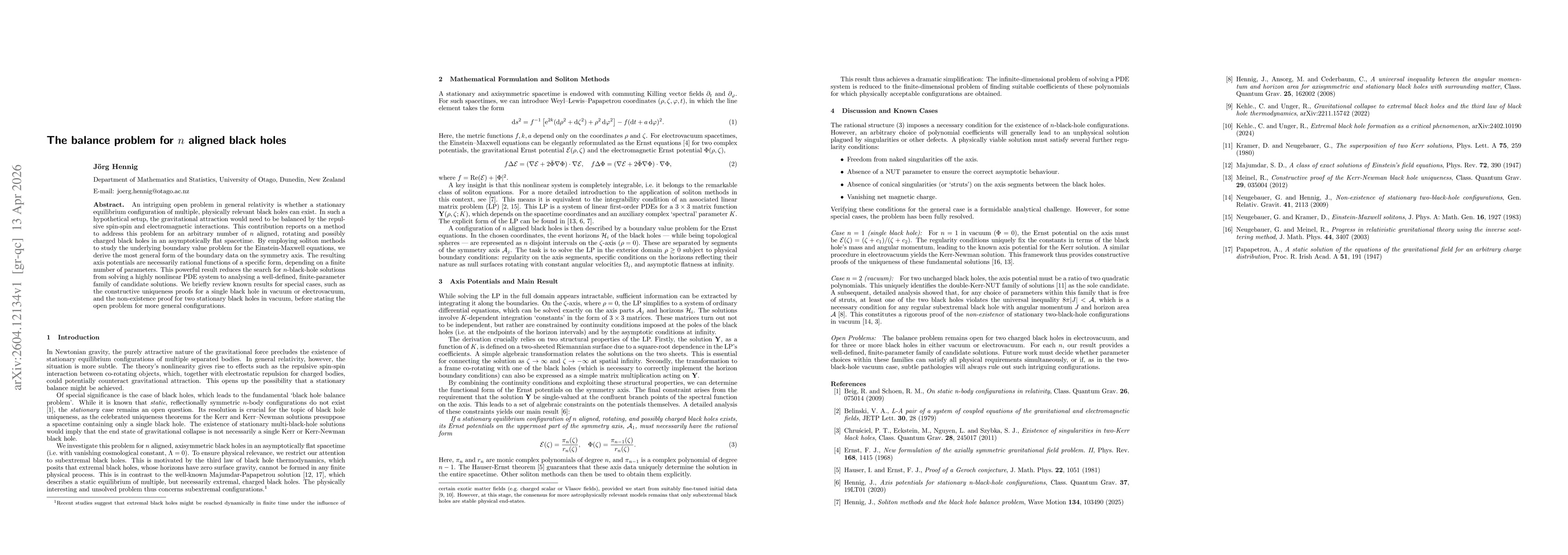 Thumbnail for The balance problem for $n$ aligned black holes