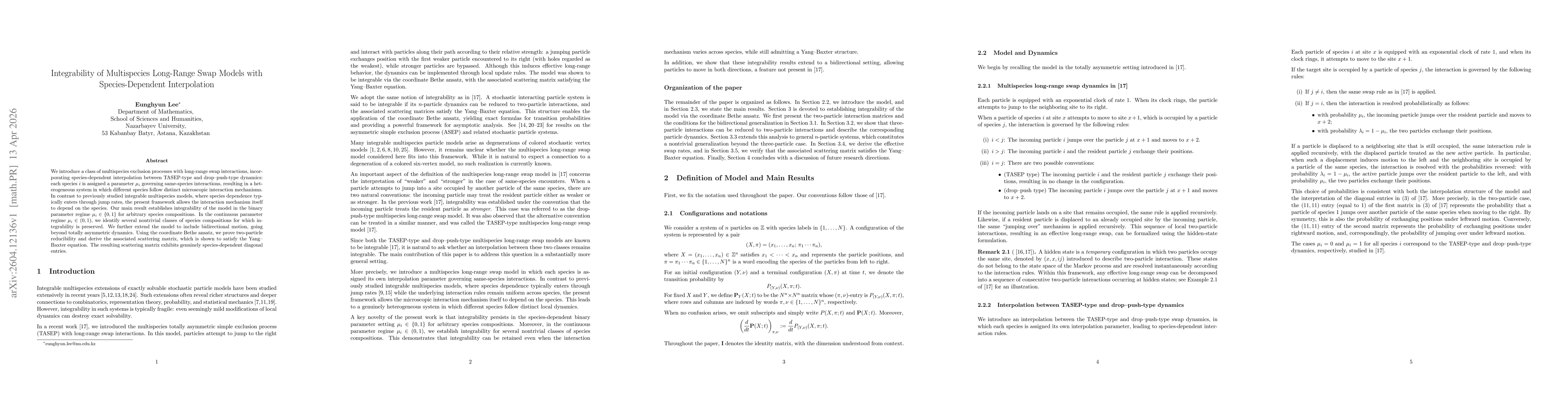 Thumbnail for Integrability of Multispecies Long-Range Swap Models with Species-Dependent Interpolation