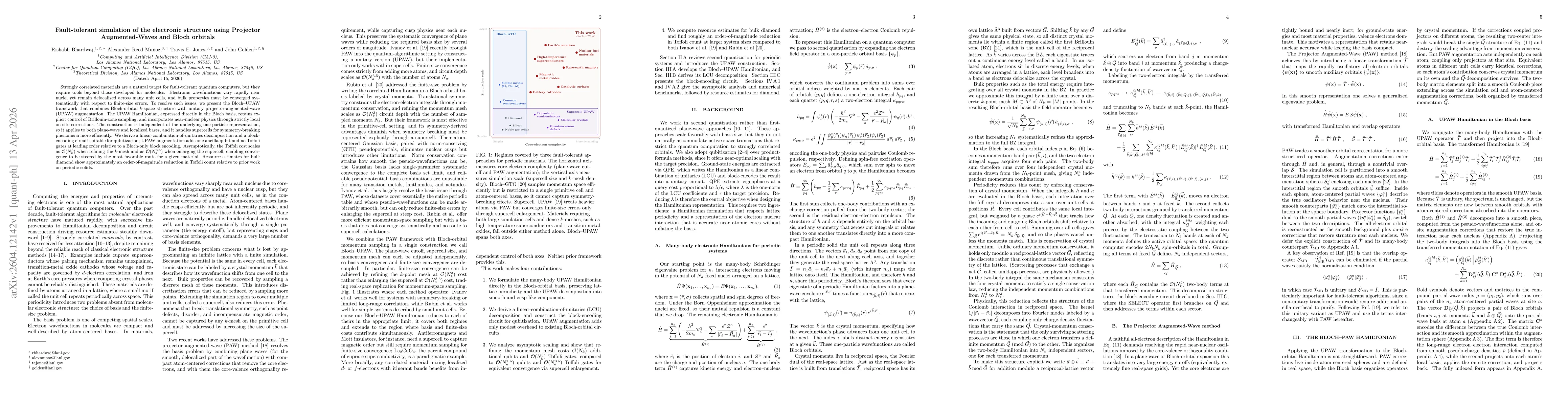 Thumbnail for Fault-tolerant simulation of the electronic structure using Projector Augmented-Waves and Bloch orbitals