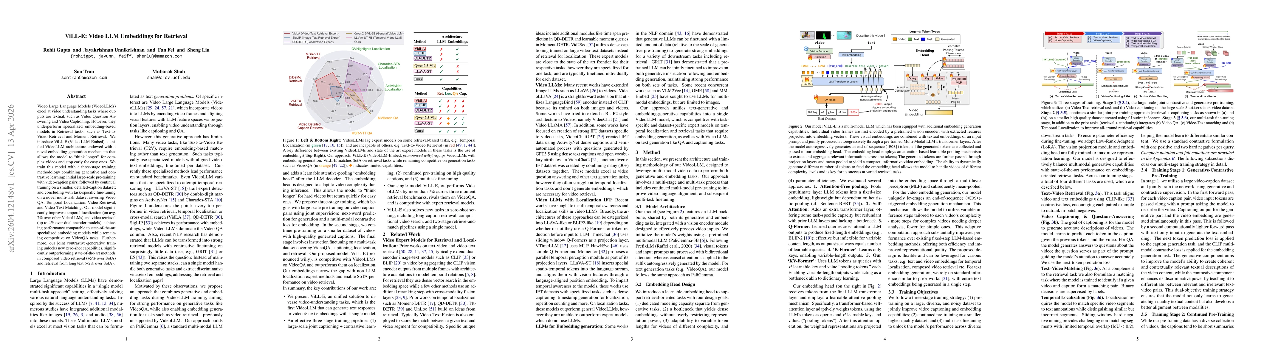 Thumbnail for ViLL-E: Video LLM Embeddings for Retrieval