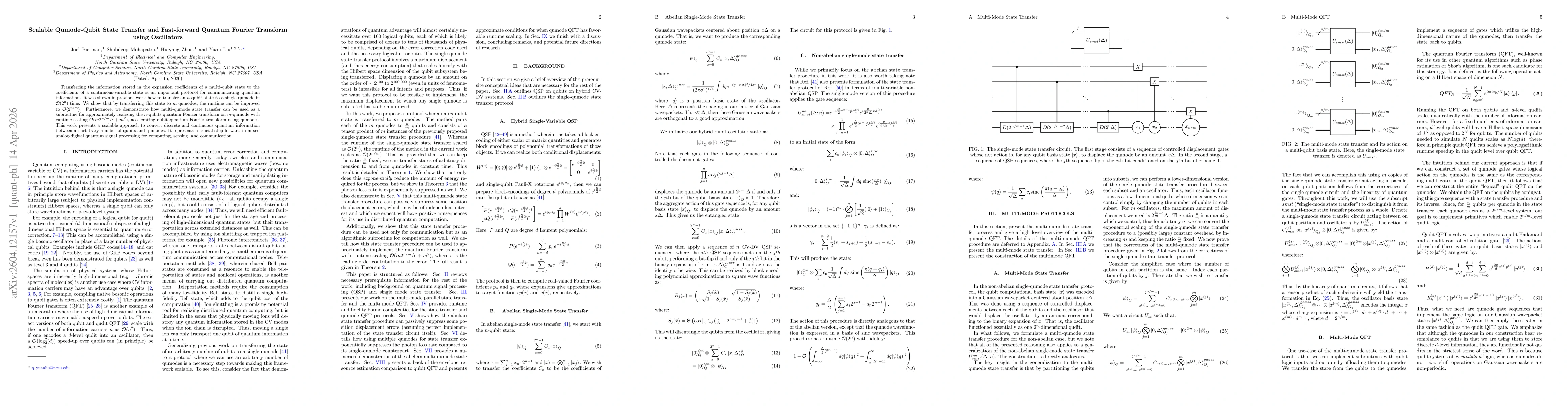 Thumbnail for Scalable Qumode-Qubit State Transfer and Fast-forward Quantum Fourier Transform using Oscillators