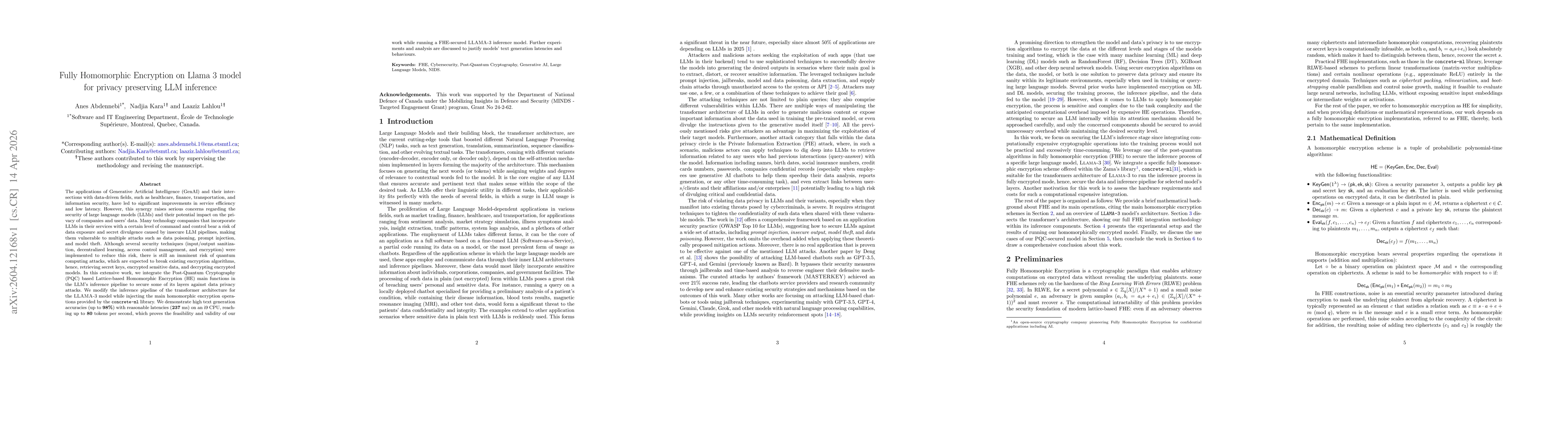 Thumbnail for Fully Homomorphic Encryption on Llama 3 model for privacy preserving LLM inference