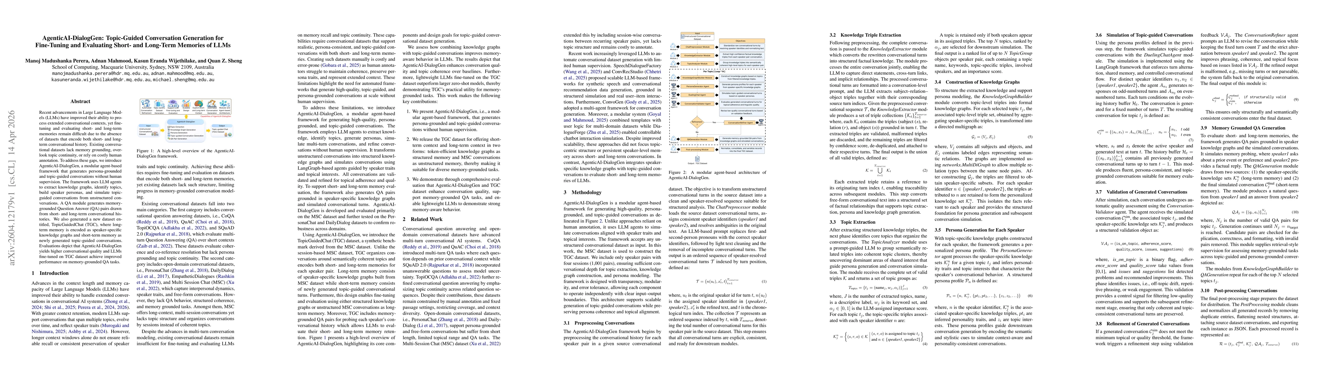 Thumbnail for AgenticAI-DialogGen: Topic-Guided Conversation Generation for Fine-Tuning and Evaluating Short- and Long-Term Memories of LLMs