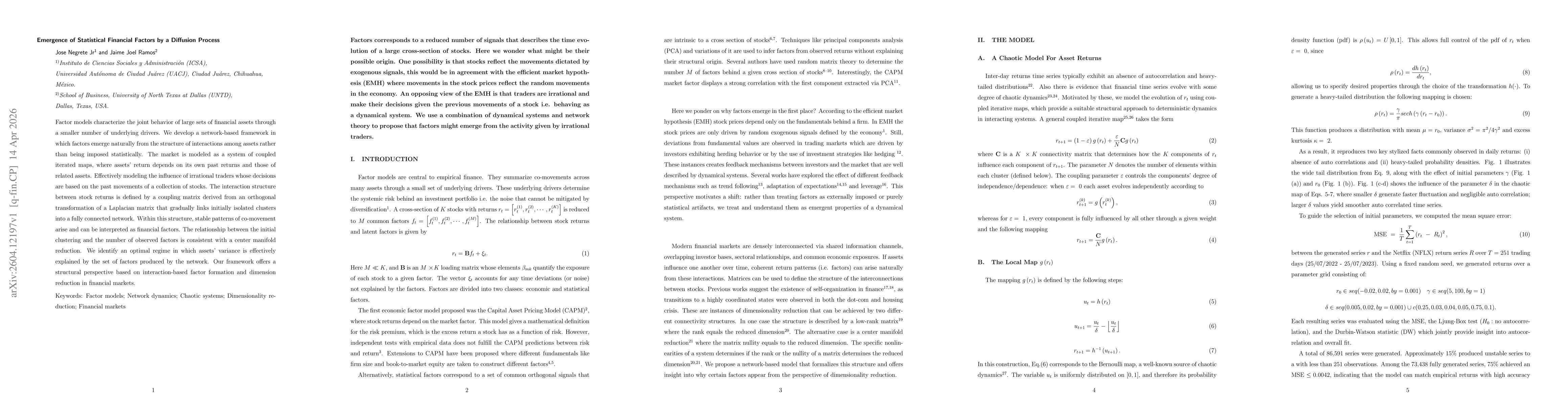 Thumbnail for Emergence of Statistical Financial Factors by a Diffusion Process