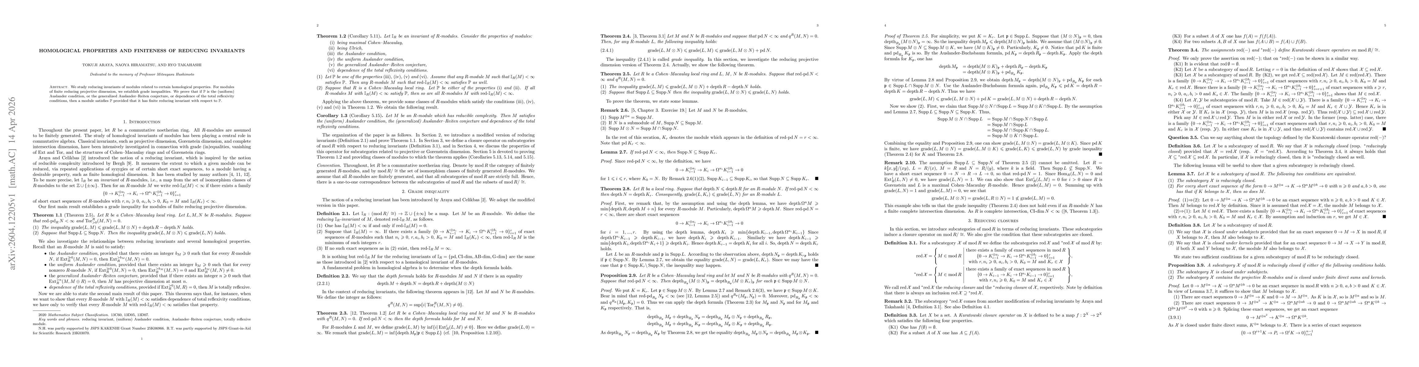 Thumbnail for Homological properties and finiteness of reducing invariants