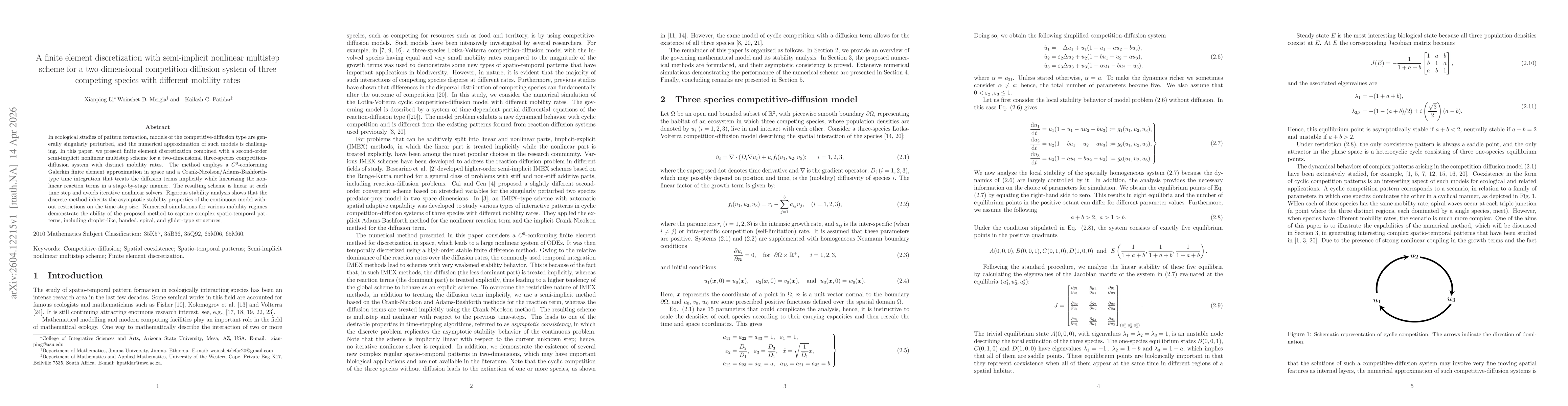 Thumbnail for A finite element discretization with semi-implicit nonlinear multistep scheme for a two-dimensional competition-diffusion system of three competing species with different mobility rates