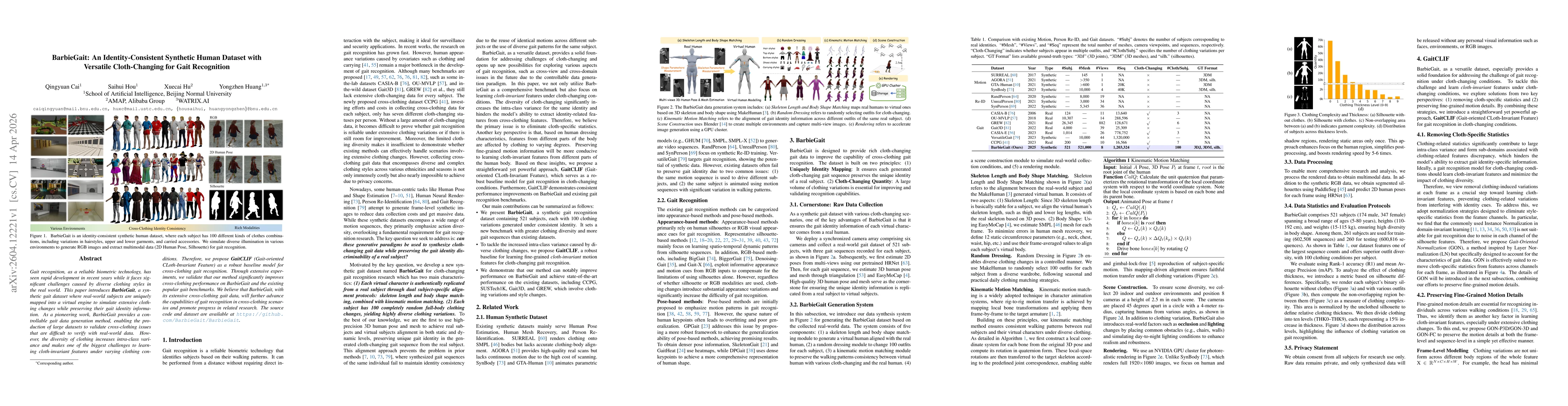 Thumbnail for BarbieGait: An Identity-Consistent Synthetic Human Dataset with Versatile Cloth-Changing for Gait Recognition