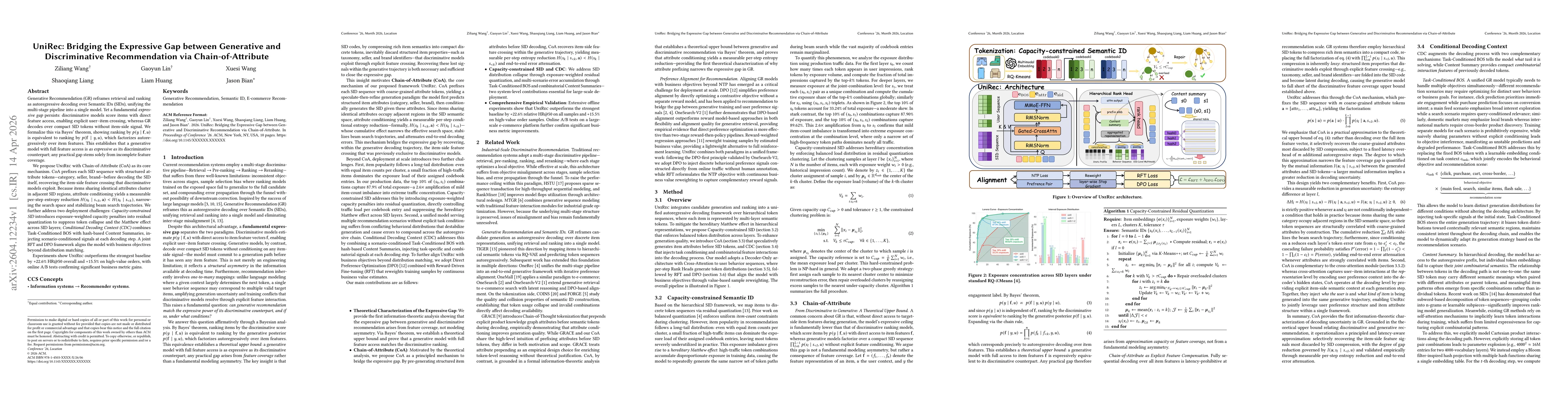 Thumbnail for UniRec: Bridging the Expressive Gap between Generative and Discriminative Recommendation via Chain-of-Attribute